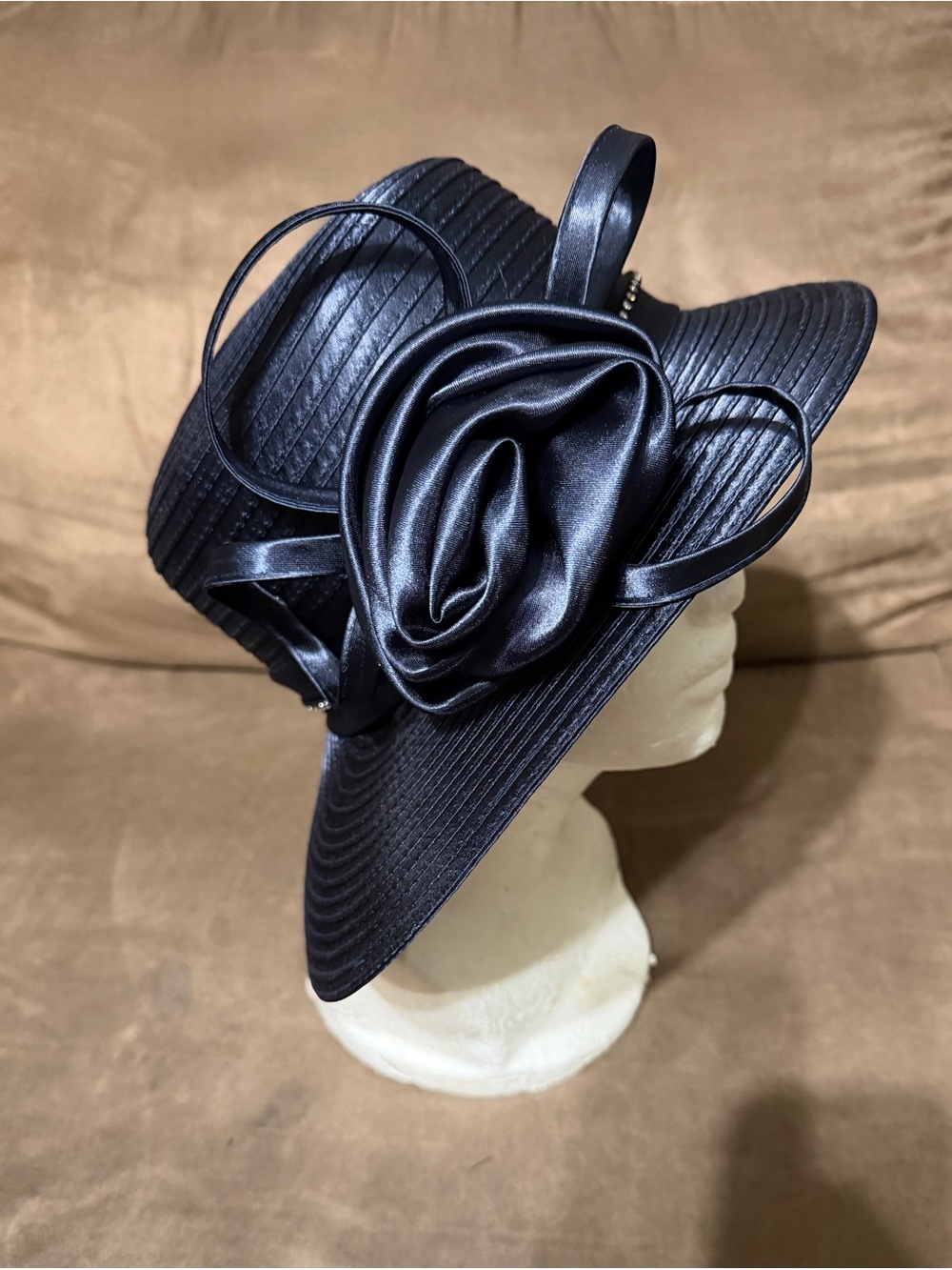 Swan Hat Women's Satin Accent Dress Hat with Decorative Rosette